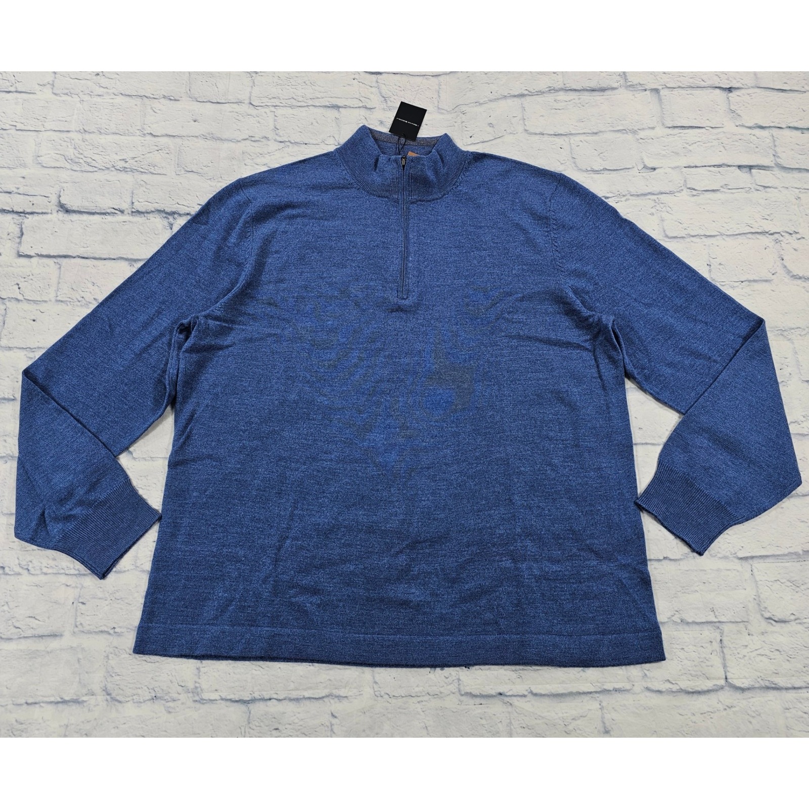 Joseph Abboud Quarter Zip Sweater Mens Xxl Blue Merino Wool Mock Neck Pullover